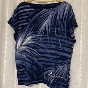 Lauren Ralph Lauren tropical blue palm leaves. Sz. 1X
